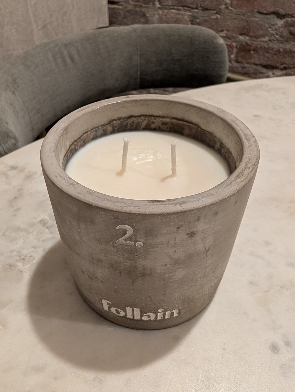 Follain No. 2 Concrete Jar Candle Two Wick white tea, fig leaf, lavender, basil